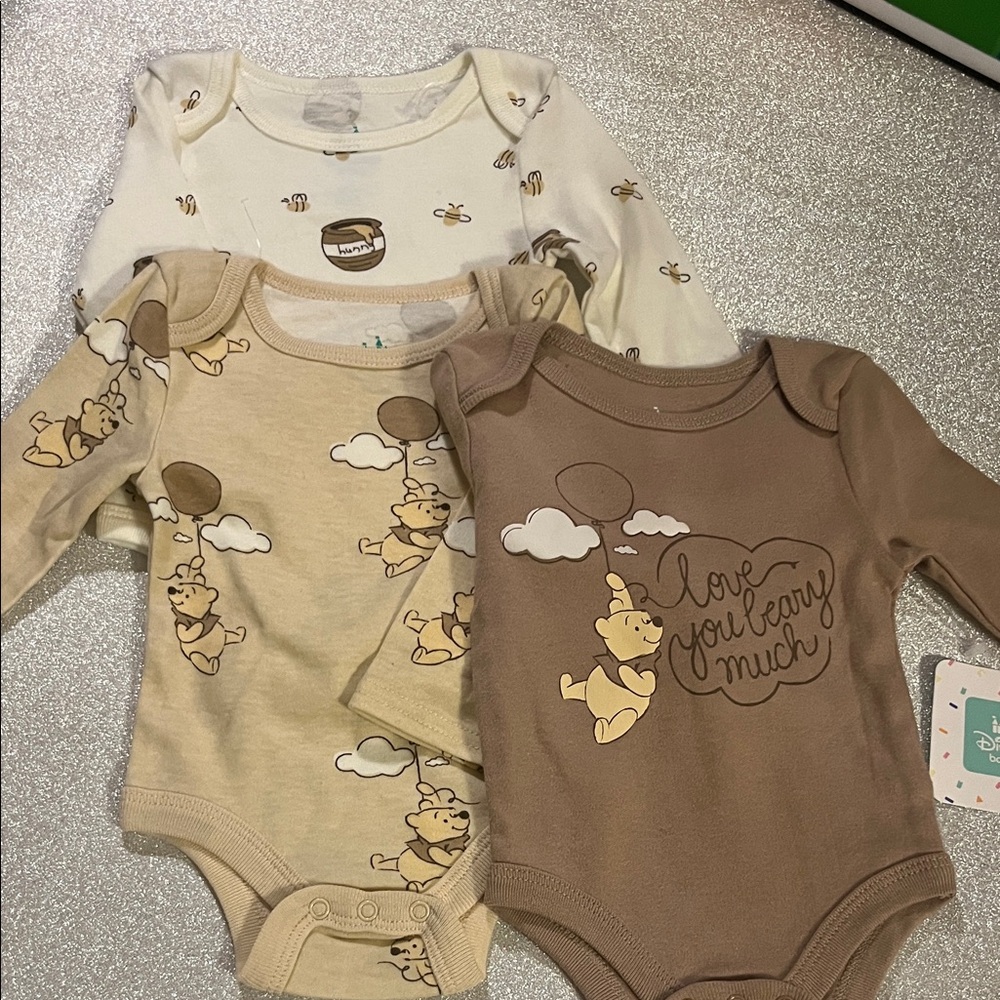 Disney Winnie the Pooh Bodysuit Trio - White, Tan, Brown